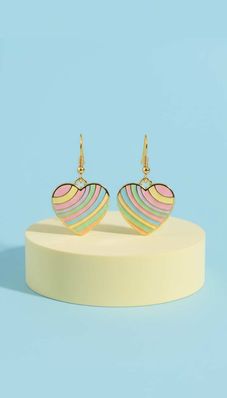 Gold-Plated Enamel Heart Earrings